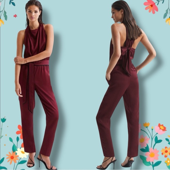 NWT Reiss ‘Frida’ Bow-Back Sleeveless Cowl-Neck Jumpsuit in Burgundy Red Size 2 - Picture 1 of 16